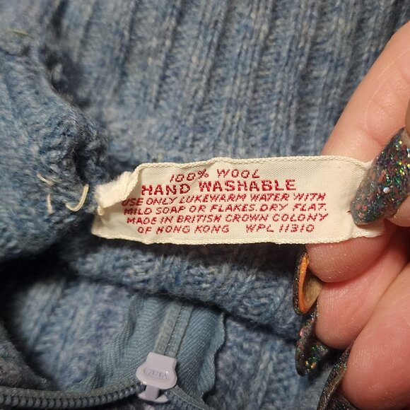 Men's Vintage Wool Ribbed 1/4 Zip Pullover Sweater Blue M - Picture 4 of 7